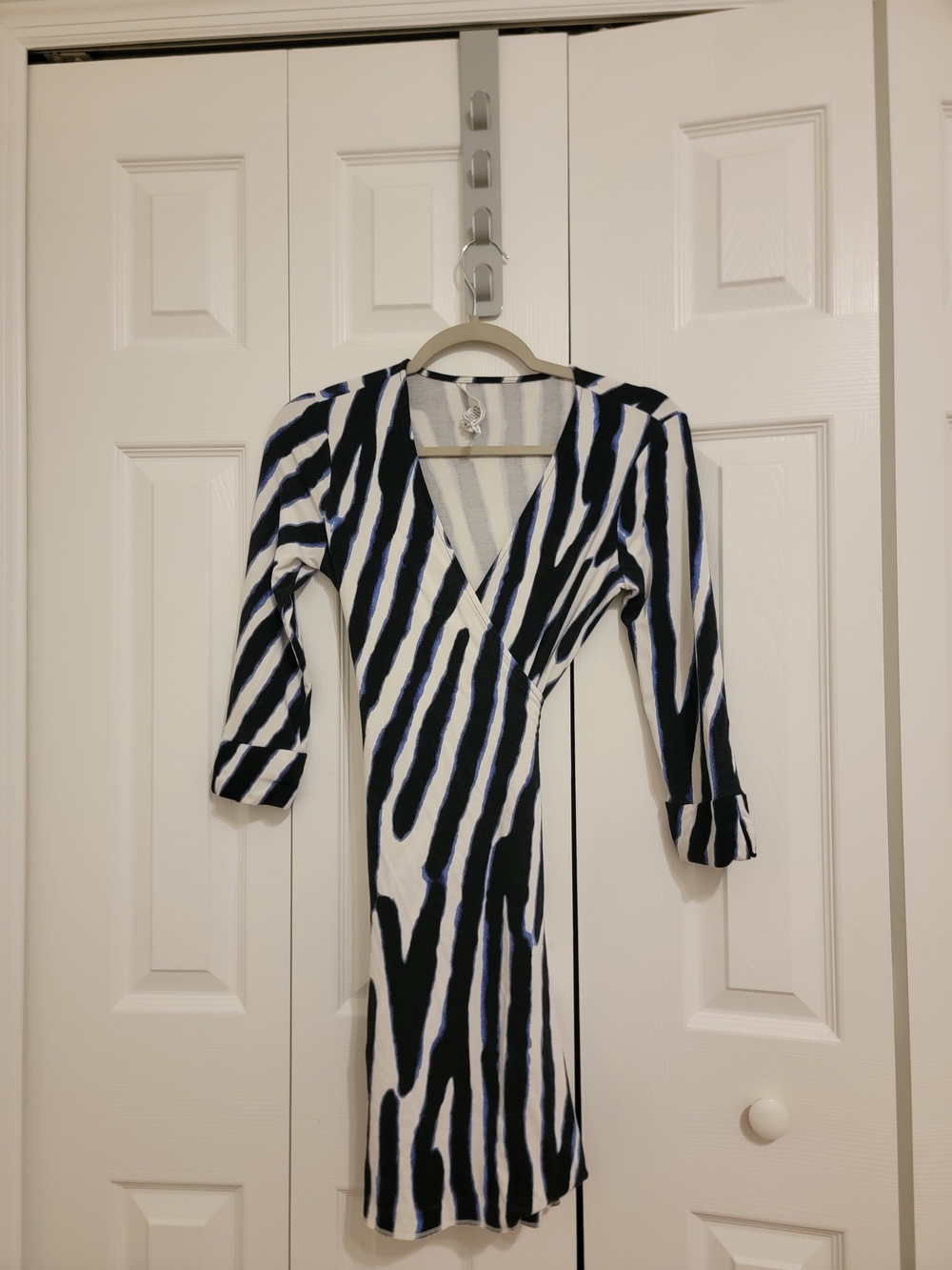 Diane Von Furstenberg Black and White Zebra-Stripe Wrap Dress